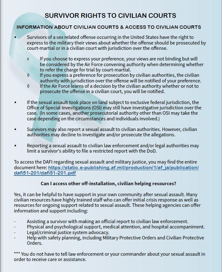 Survivor Rights to Civilian Courts information graphic